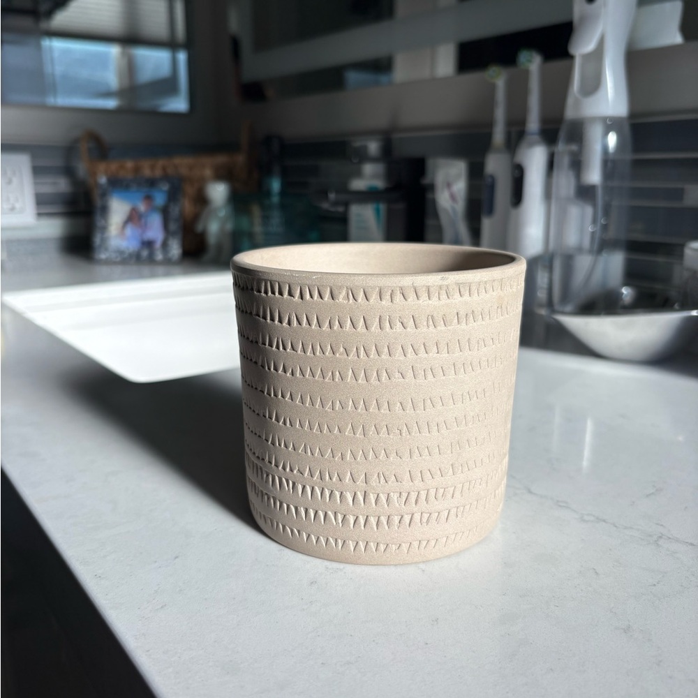 Textured Beige Ceramic Planter